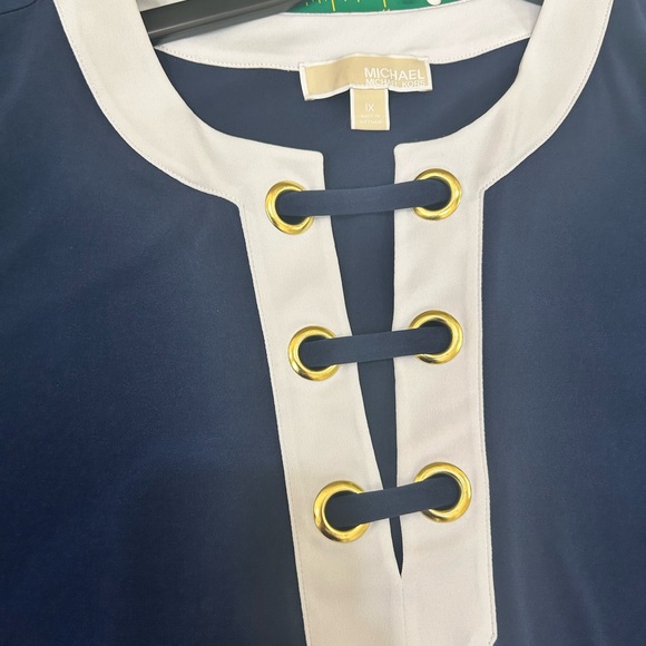 Michael Kors Dresses & Skirts - Michael Kors Navy and Cream Blouse with Gold Details